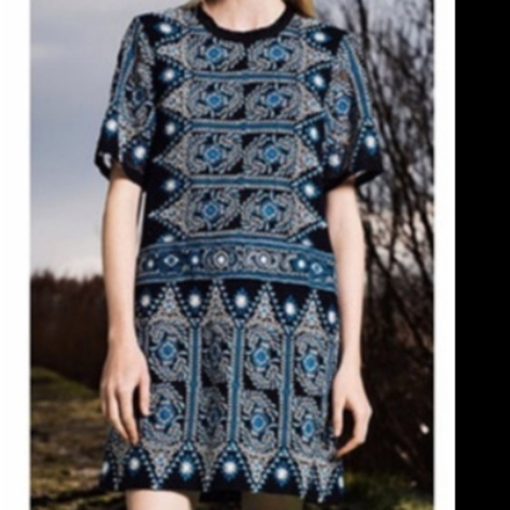 Sea New York Embroidered Cotton Shift Dress Blue Ivory Size 4